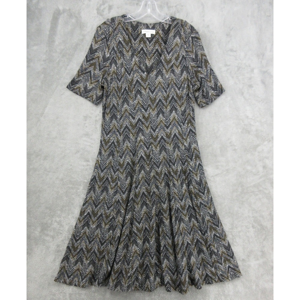 Coldwater Creek Dress Womens Size L Chevron Midi A Line Office Modest Career